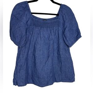 Talbots Blue Lightweight Linen Blouse Top Size Sp